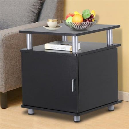 Yaheetech Black End Tables Bedroom Nightstands Bedside Cabinet with Storage Cupboard & Shelf One Door