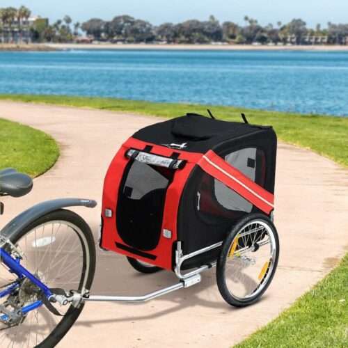 Dog Bike Trailers Htovila Pet Dog Bike Trailer with Red Safety Flag / Type 'A' Hitch and Leash Hook - Red / Black